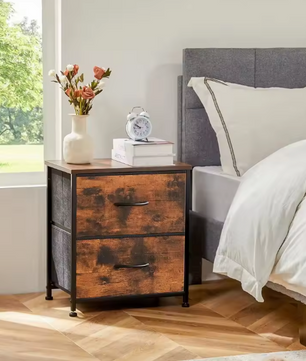 Nachtkastje met 2 Stoffen Laden – Compact & Multifunctioneel