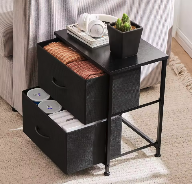 Nachtkastje met 2 Stoffen Laden – Compact & Multifunctioneel