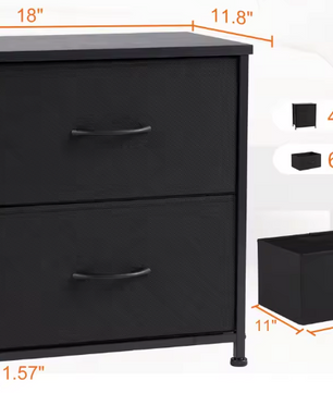 Nachtkastje met 2 Stoffen Laden – Compact & Multifunctioneel