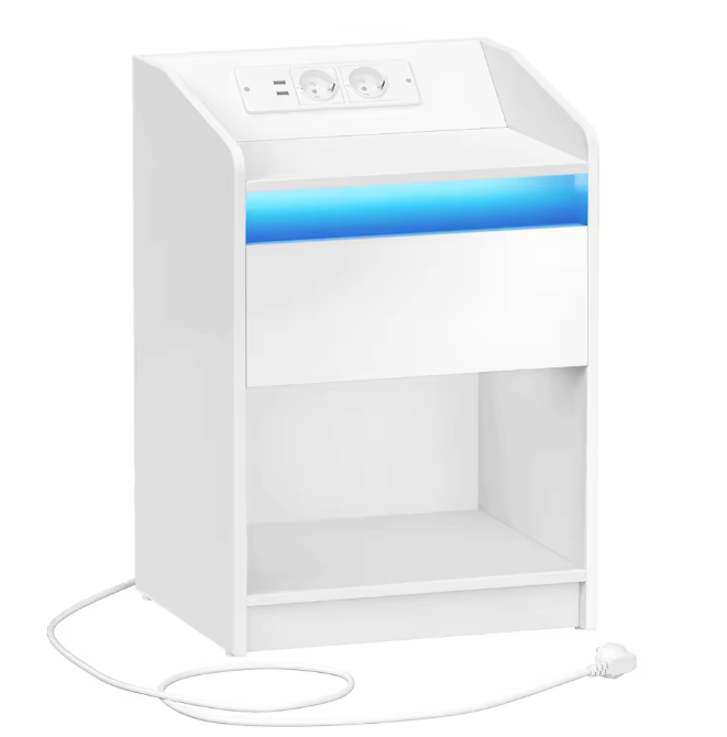 Nachtkastje met LED & Laadstation – 1 Lade & Opbergvak