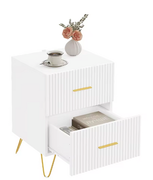 Nachtkastje met 2 Lades – Modern Design met Gouden Accenten