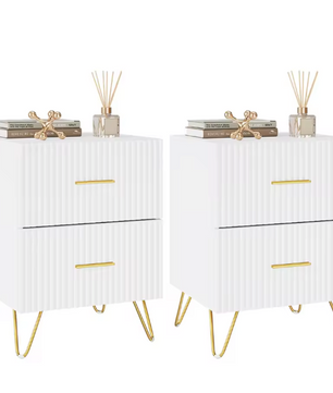 Nachtkastje met 2 Lades – Modern Design met Gouden Accenten