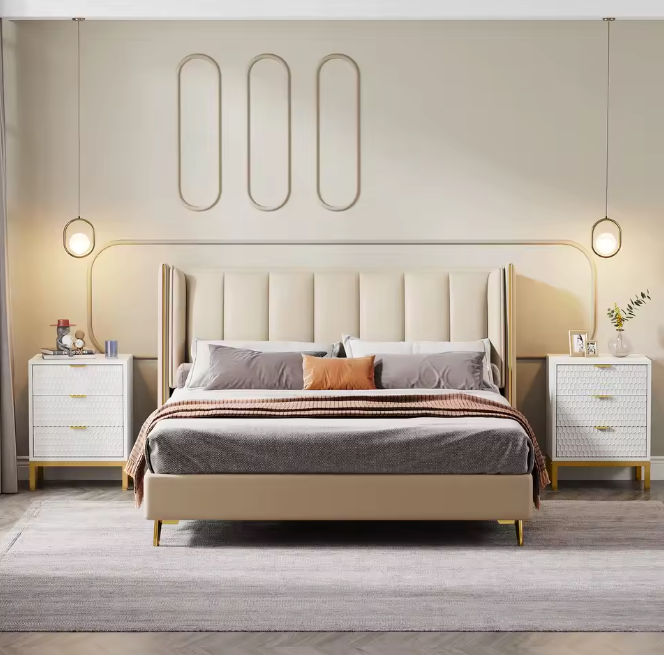 Modern Nachtkastje met 3 Lades – Wit & Goud, 65,5 cm Hoog