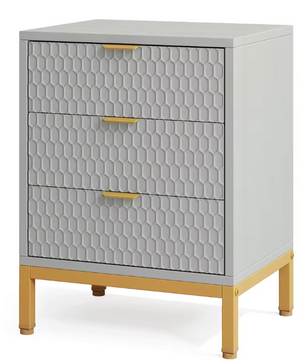 Modern Nachtkastje met 3 Lades – Wit & Goud, 65,5 cm Hoog
