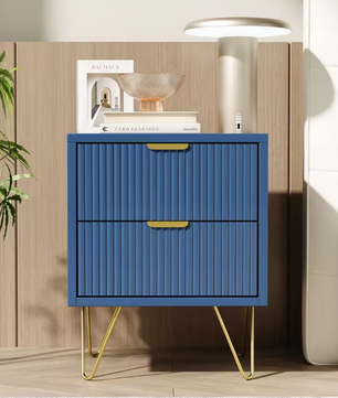 Blauwe Ladekast met 3 Lades – Modern Opbergmeubel met Metalen Poten