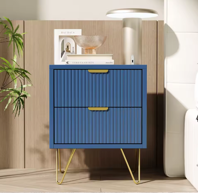 Blauwe Ladekast met 3 Lades – Modern Opbergmeubel met Metalen Poten