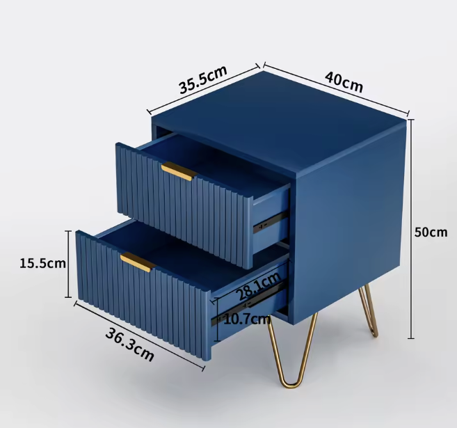 Blauwe Ladekast met 3 Lades – Modern Opbergmeubel met Metalen Poten