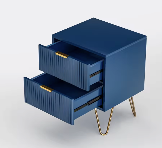 Blauwe Ladekast met 3 Lades – Modern Opbergmeubel met Metalen Poten