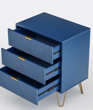 Blauwe Ladekast met 3 Lades – Modern Opbergmeubel met Metalen Poten