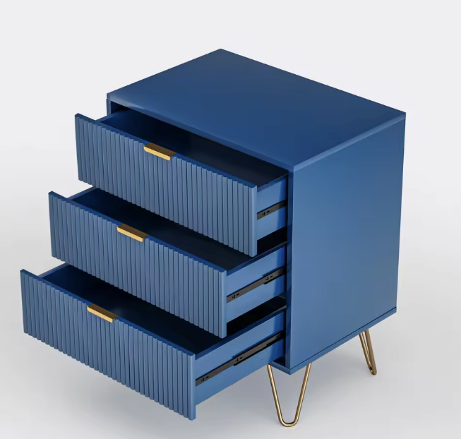 Blauwe Ladekast met 3 Lades – Modern Opbergmeubel met Metalen Poten