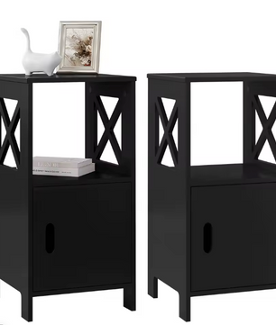 Set van 2 Smalle Nachtkastjes – Wit, 60 cm Hoog met Deur & Open Vaks