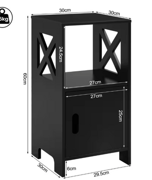 Set van 2 Smalle Nachtkastjes – Wit, 60 cm Hoog met Deur & Open Vaks
