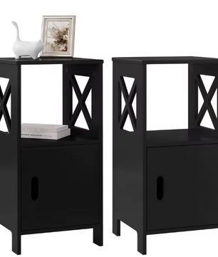Set van 2 Smalle Nachtkastjes – Wit, 60 cm Hoog met Deur & Open Vaks