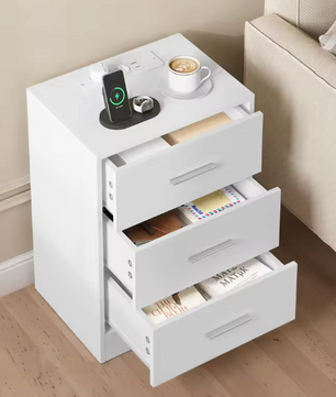 Nachtkastje met Oplaadstation – 3 Lades, USB & Type-C Poort