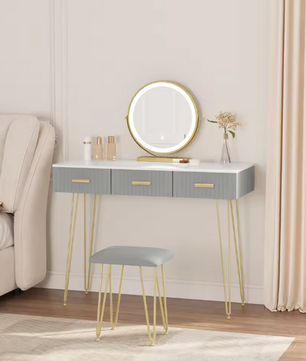 Kaptafel met LED-Spiegel & Kruk – 3 Lades, Modern & Elegant