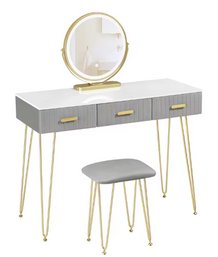 Kaptafel met LED-Spiegel & Kruk – 3 Lades, Modern & Elegant