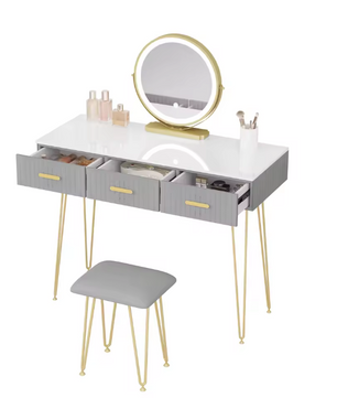 Kaptafel met LED-Spiegel & Kruk – 3 Lades, Modern & Elegant