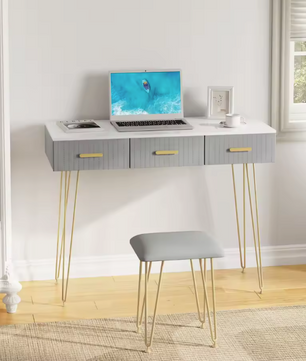 Kaptafel met LED-Spiegel & Kruk – 3 Lades, Modern & Elegant