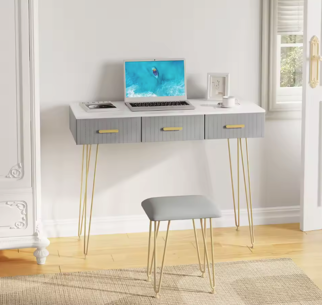 Kaptafel met LED-Spiegel & Kruk – 3 Lades, Modern & Elegant