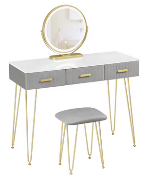 Kaptafel met LED-Spiegel & Kruk – 3 Lades, Modern & Elegant