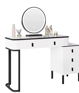 Kaptafel met LED-Spiegel & Kruk – Verstelbaar, 5 Lades, Modern