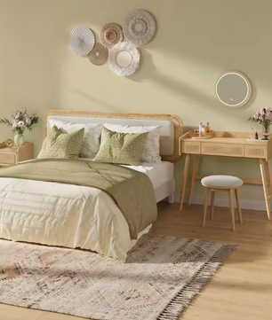 Kaptafel met Verlichte Spiegel – Rotanlook & 3 Lades, Boho Stijl