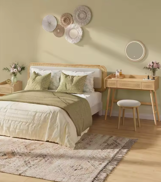 Kaptafel met Verlichte Spiegel – Rotanlook & 3 Lades, Boho Stijl