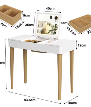 Kaptafel met LED-Spiegel – Wit, Massief Hout & Opbergruimte