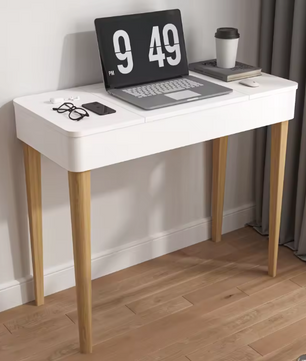 Kaptafel met LED-Spiegel – Wit, Massief Hout & Opbergruimte