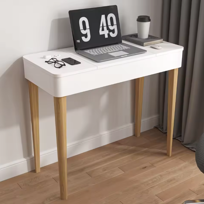 Kaptafel met LED-Spiegel – Wit, Massief Hout & Opbergruimte