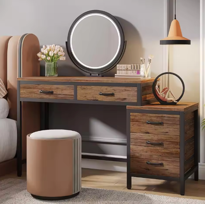 Make-up Bureau met 5 Lades – Grijs Kaptafelblad & Ladekast