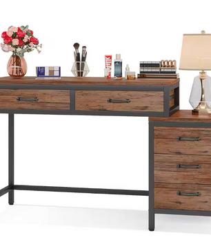Make-up Bureau met 5 Lades – Grijs Kaptafelblad & Ladekast