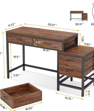 Make-up Bureau met 5 Lades – Grijs Kaptafelblad & Ladekast