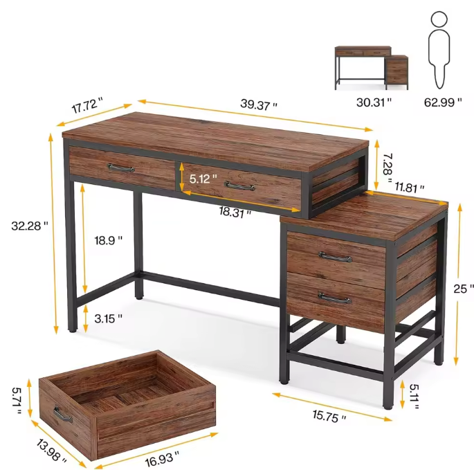 Make-up Bureau met 5 Lades – Grijs Kaptafelblad & Ladekast