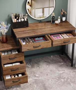 Make-up Bureau met 5 Lades – Grijs Kaptafelblad & Ladekast