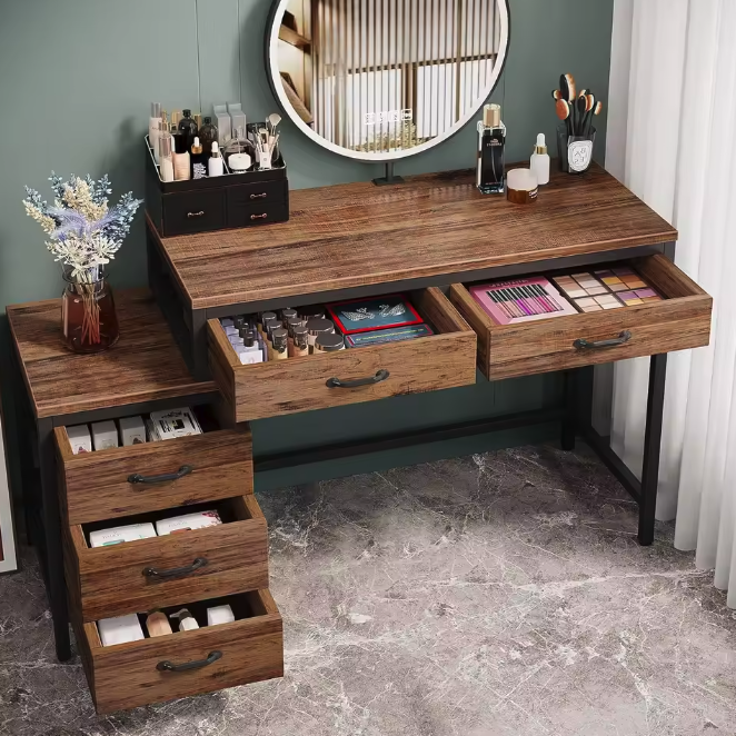 Make-up Bureau met 5 Lades – Grijs Kaptafelblad & Ladekast