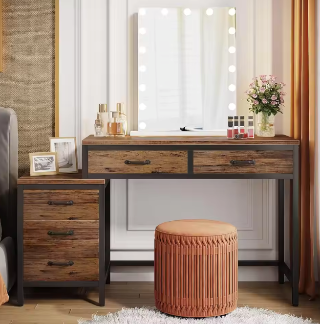 Make-up Bureau met 5 Lades – Grijs Kaptafelblad & Ladekast