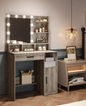 Kaptafel met LED-Spiegel – 10 Lampen, Planken & Lade, Wit