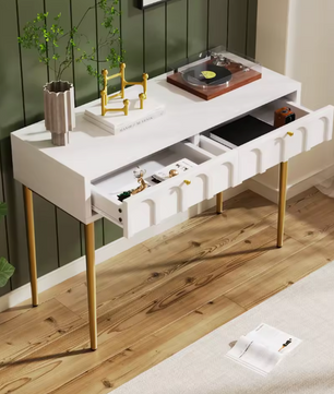 Ladekast met 2 Lades – Crèmewit Highboard van 76,5 cm Hoog