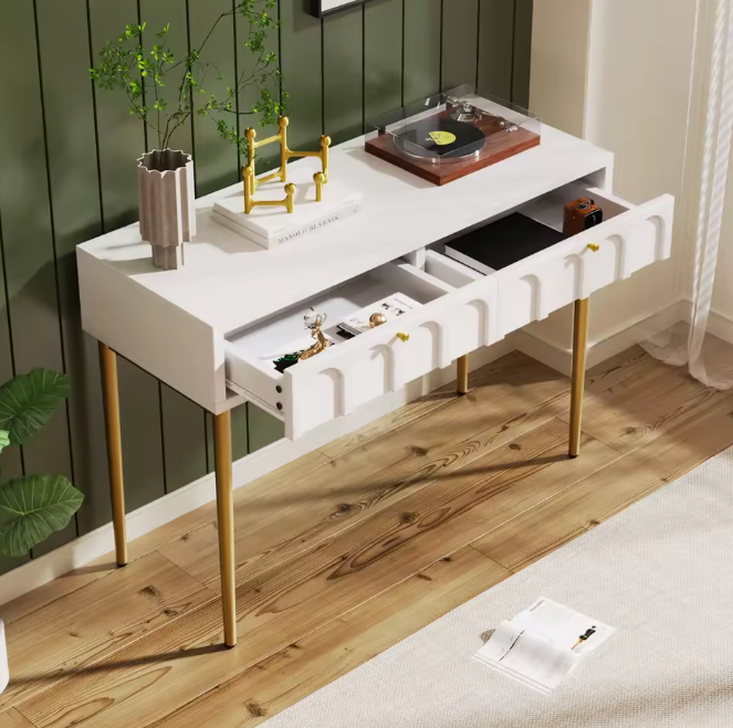 Ladekast met 2 Lades – Crèmewit Highboard van 76,5 cm Hoog