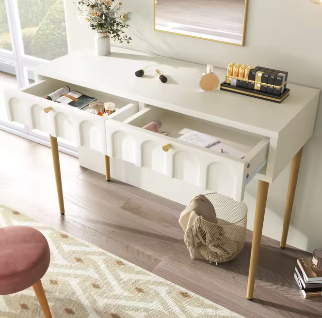 Ladekast met 2 Lades – Crèmewit Highboard van 76,5 cm Hoog