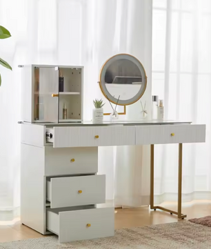 Kaptafel met LED-Spiegel – Glazen Blad & Modulaire Kast, 120 cm