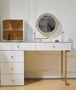Kaptafel met LED-Spiegel – Glazen Blad & Modulaire Kast, 120 cm