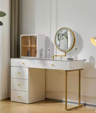 Kaptafel met LED-Spiegel – Glazen Blad & Modulaire Kast, 120 cm