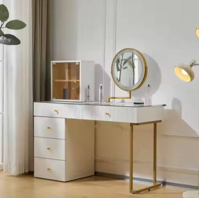Kaptafel met LED-Spiegel – Glazen Blad & Modulaire Kast, 120 cm