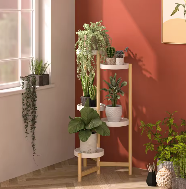 Ronde bamboe plantenstandaard – 3 tot 5 lagen voor hoek
