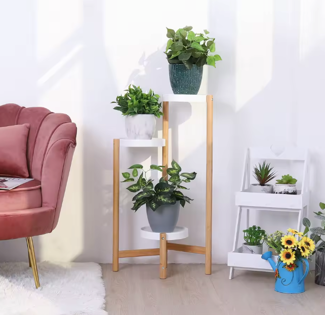 Ronde bamboe plantenstandaard – 3 tot 5 lagen voor hoek