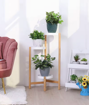 Ronde bamboe plantenstandaard – 3 tot 5 lagen voor hoek