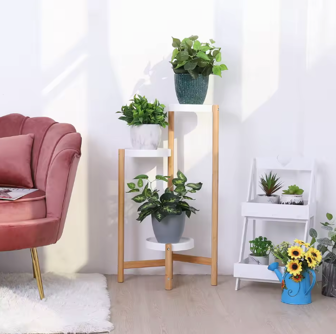 Ronde bamboe plantenstandaard – 3 tot 5 lagen voor hoek