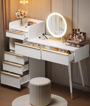 Luxe kaptafel met LED-verlichting en 6 lades – uitschuifbaar